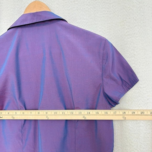 Y2k Iridescent Millennium 2000s Purple Short Sleeve Collared Button Up Shirt Top - Picture 4 of 5